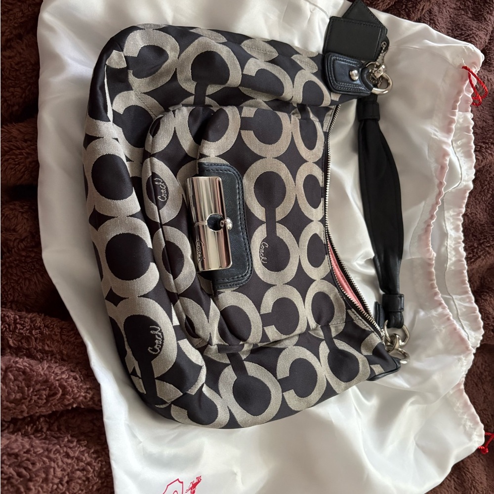 Coach Monogram Black and Gray Hobo Bag